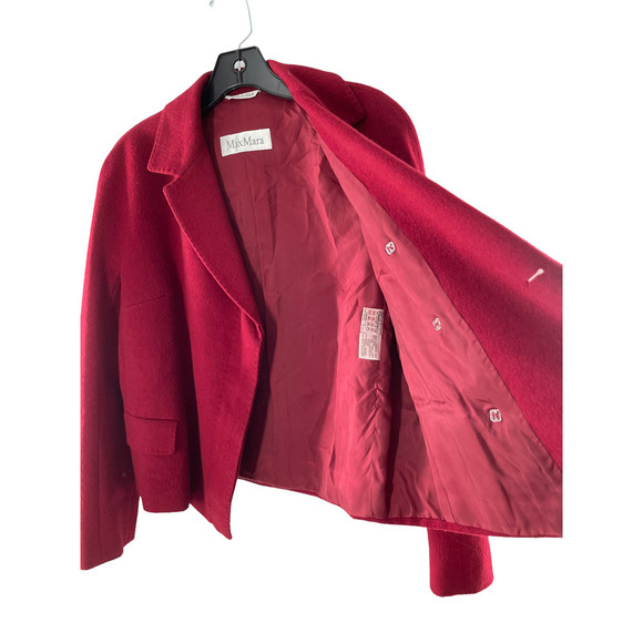 Max Mara Womens Wool Cashmere Crop Blazer Jacket Flap Pocket Size 4 Red - Picture 4 of 8